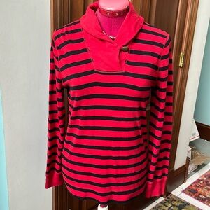 Ralph Lauren Jean Co.  Rugby shirt version striped  red/navy  all cotton  size M